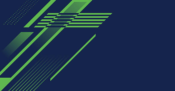 Modern abstract sport background. Trendy green geometric shape on blue background