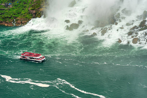 istock Boat cruise under Niagara Falls, aerial view 2230727063