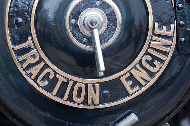 The descriptive nameplate on the front of the boiler on a Traction Engine, a steam-powered tractor that was used in times-past to move heavy loads on roads, plough fields or to provide power generation for machinery. Sometimes called Road Locomotives in order to distinguish them from Railway Locomotives.Traction Engines truly revolutionized agriculture and farm work -along with road haulage - at a time when the only alternative back in 1850, was the plough horse.