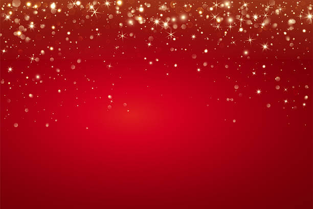 istock Golden glitter lights and glowing particles falling from the top. Festive red background for Christmas, New Year, celebration design. Vector. 2230729777