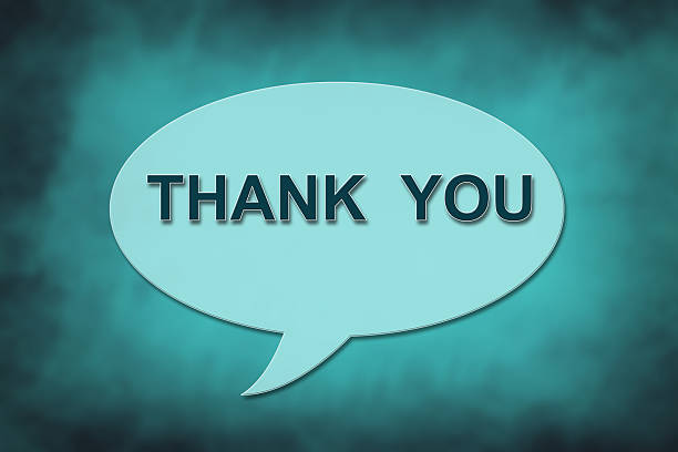 istock Thank you text in the bubble speech on a blurry blue background 2230730189