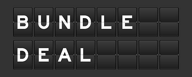 istock Black color analog flip board with word bundle deal on gray background 2230732648