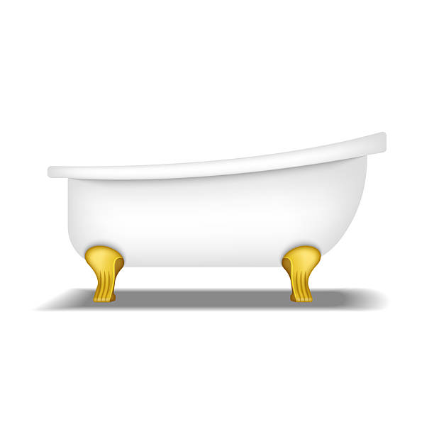 istock Realistic vintage clawfoot white bathtub with golden lion legs vector 3d model side view isolated on white background, symbol of luxury bathroom interior, retro design, and classic home decor style. 2230739625