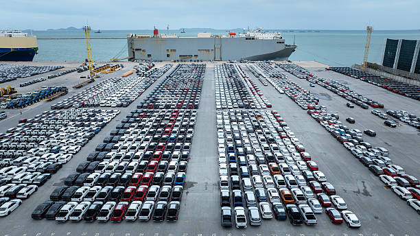 istock Roll-on Roll-of  ship loading new cars line up 2230739777