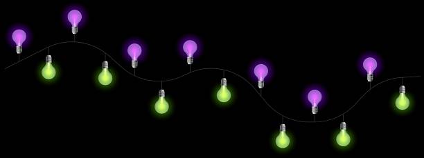 istock Decorative lights set icon. Hanging glowing bulbs on wire with alternating warm and cool tones. Perfect for celebration, party or festive decoration themes. 2230743130
