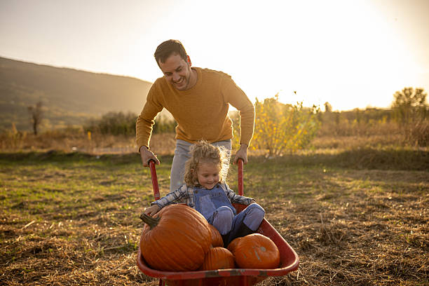 istock Autumn joy with dad in a pumpkin patch 2230744522