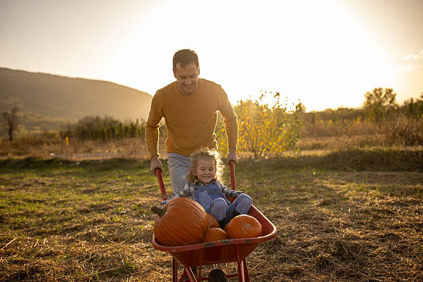 istock Autumn joy with dad in a pumpkin patch 2230746986