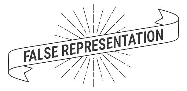 False Representation. Banner, ribbon, label with a thin black outline and light rays. Trendy black and white illustration isolated on a blank background for your own design. Vector Illustration (EPS file, well layered and grouped). Easy to edit, manipulate, resize or colorize. Vector and Jpeg file of different sizes.