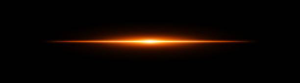 istock Bright horizontal golden beam. Central light burst with smooth radial fade on black background, ideal for sci-fi, energy or speed visuals. 2230749303