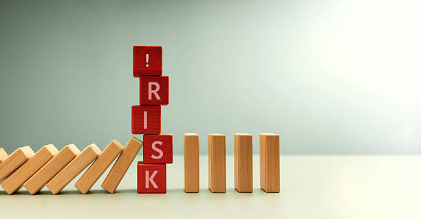 istock Row of falling dominos halted by red blocks spelling RISK. risk management, crisis prevention, and financial protection 2230754874