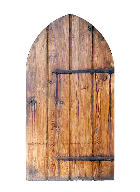 istock Old wooden door isolated on white background 2230761722