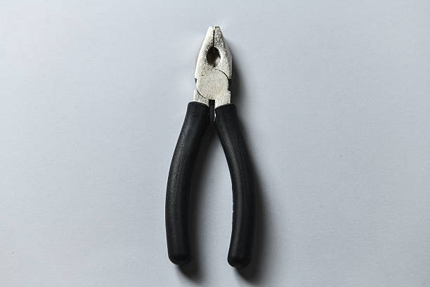 Single Pair Of Pliers With Plastic Handle Positioned Neatly On Minimal White Background