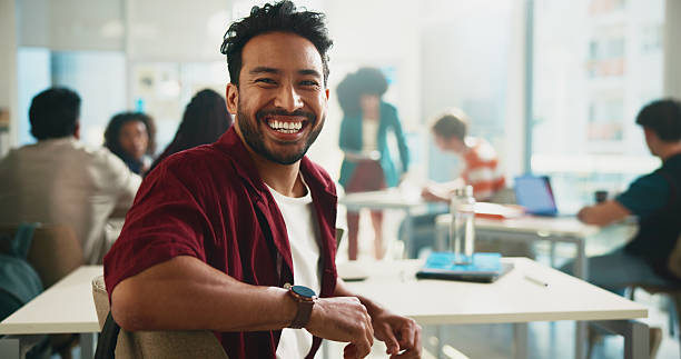 istock Portrait, students and man with education, university and smile with learning, academy and development. Happy person, group or scholarship with college, growth and knowledge with studying opportunity 2230771514