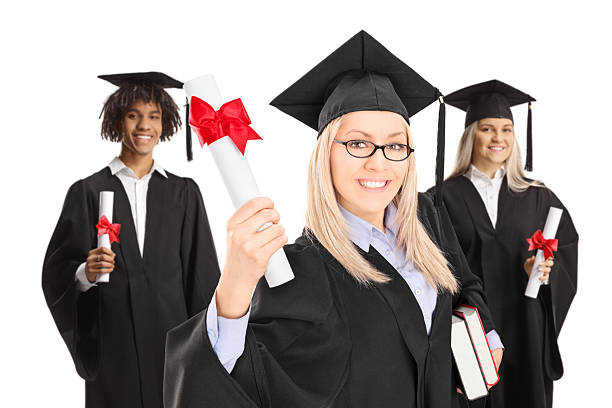 istock Group of happy graduate students holding certificates 2230778918