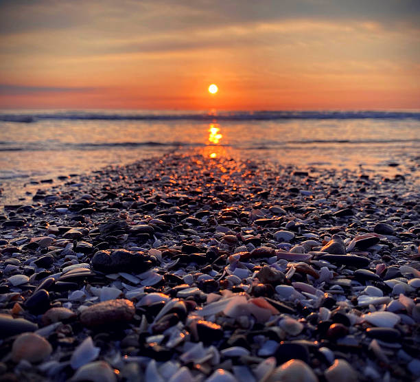 istock Sunrise over pebbles on the beach 2230783644