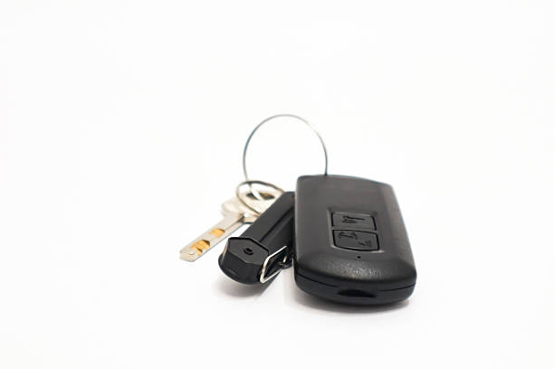 Car key, remote and keyring isolated against white background