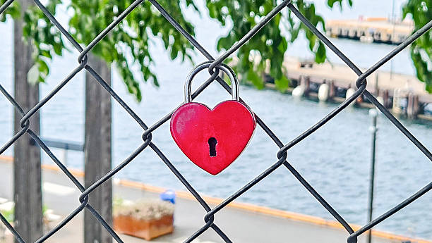 istock Heart-Shaped Lock on Fence with City View 2230794946
