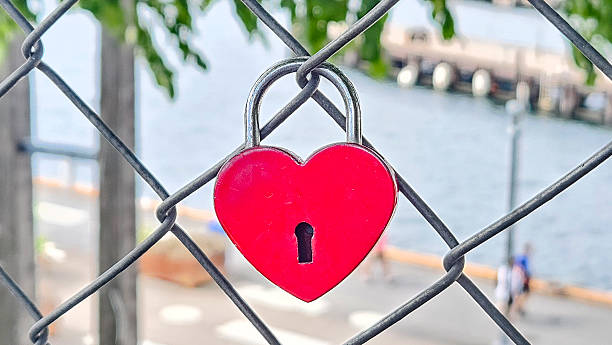 istock Heart-Shaped Lock on Fence with City View 2230794947