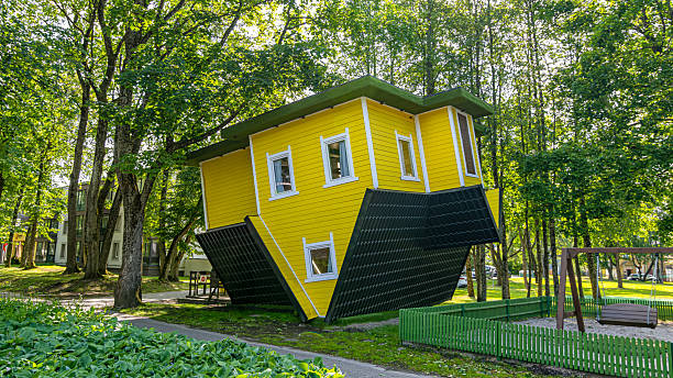 Druskininkai, Lithuania - June 21, 2025: Upside down house (Apverstas namas Druskininkuose)