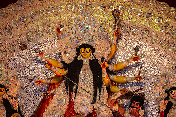 istock Idol of goddess durga in pandal during navrati 2230803802
