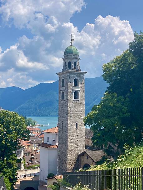 istock Panoramic view of Central Lugano church tower in foreground. 2230806192