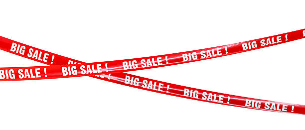 istock Two red ribbons announcing big sale on white background 2230807571