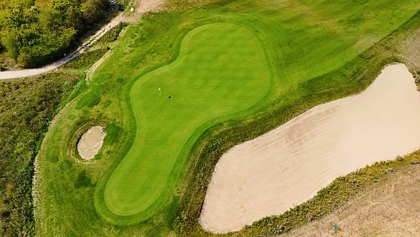 istock Aerial view of a green golf course with fairways 2230811014
