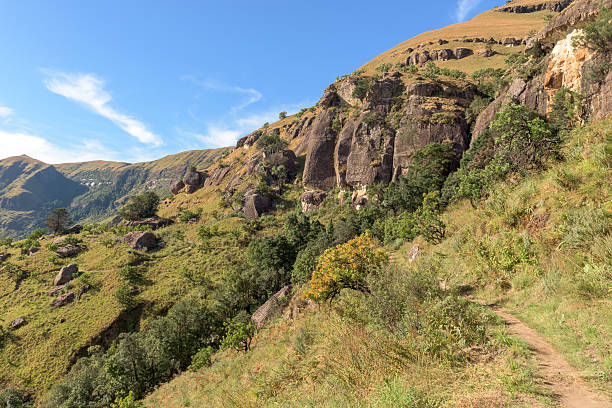 The hiking trail to the Sphinx, a rock formation at Monks Cowl in the Ukhahlamba Drakensberg Park