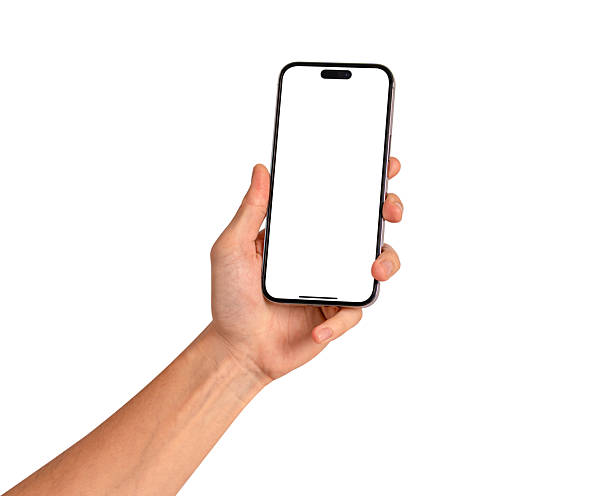 istock Hands showing a smartphone with blank customizable screen isolated on white background. Perfect for themes in technology, business, finance, and advertising. 2230817305
