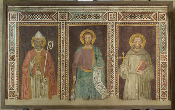 istock Fresco by Francesco di Michele depicting the Good Shepherd between Saint Nicholas and Saint Francis, late 14th century, Prato, Tuscany, Italy. 2230818213