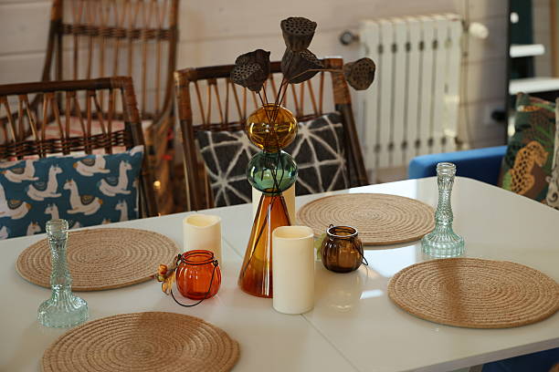 An Exquisite Dining Table Setup, Featuring Unique Decor for a Stylish Ambiance and Experience An Exquisite Dining Table Setup, Featuring Unique Decor for a Stylish Ambiance and Experience