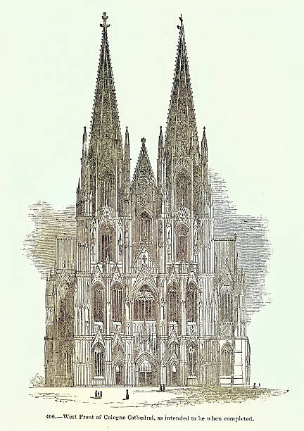 History of architecture, West front of Cologne Cathedral, 19th Century Victorian vintage illustration