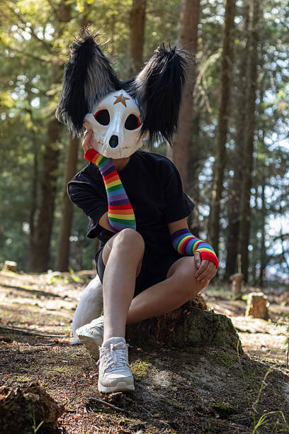 istock Fantasy Quadrobing Character with Skull Mask in Forest Close-Up 2230840814
