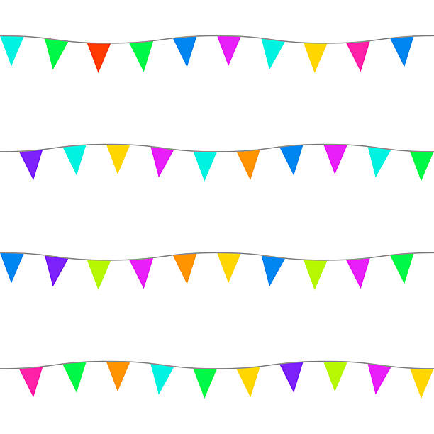 istock Abstract colorful pattern. Seamless print composed of red, blue, yellow, green flags on white background. Festive garland of triangle flags 2230852643