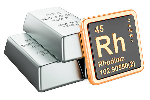 istock Rhodium ingots with chemical element icon Rhodium Rh, 3D rendering 2230861299