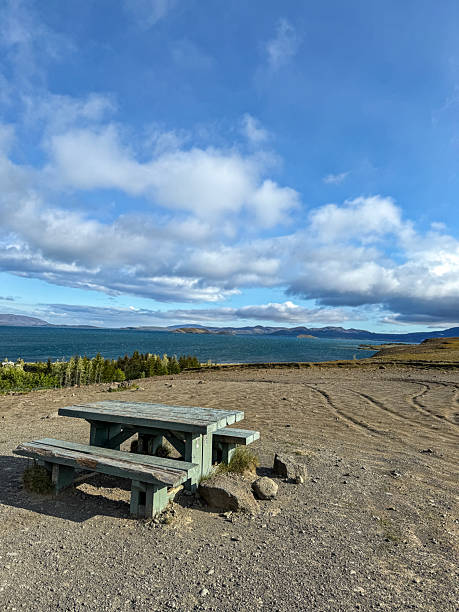 istock Picnic table with stunning landscape in Iceland 2230862596