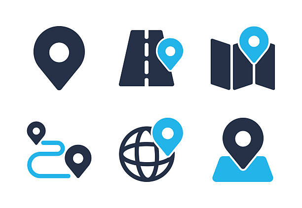 ilustraciones, imágenes clip art, dibujos animados e iconos de stock de fijar iconos sólidos de glifos de mapa. icono sólido que se puede aplicar en cualquier lugar, simple, pixel perfecto y estilo moderno - lugar de interés