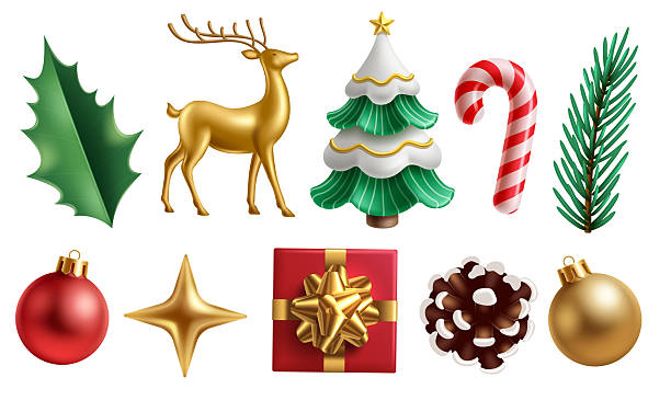 istock Christmas elements clipart set. Christmas elements clip art for xmas decoration like holly berry and pine tree leaves, gold reindeer, 2230878721