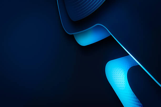 istock Minimalist dark blue background with abstract flowing shapes and bright blue light accents, perfect for technology or corporate design 2230880448