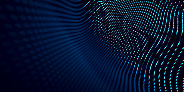 istock Dark blue futuristic background of glowing dots and abstract wave lines, representing digital technology 2230880506