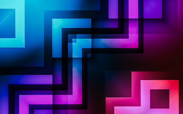 istock Neon blue and pink glowing maze background with abstract geometric shapes on dark surface 2230880581