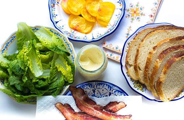Small Buffet Spread for Bacon-Lettuce-Tomato Sanwiches, Overhead Full Frame