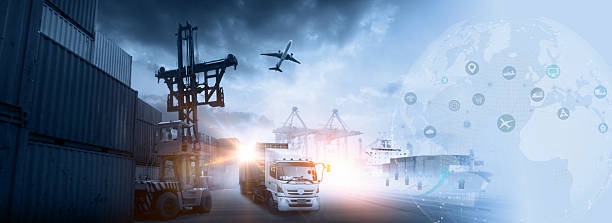istock World map with logistic network distribution on background. Logistic and transport concept in front Logistics Industrial Container Cargo freight ship for Concept of fast or instant shipping, Online goods orders worldwide 2230899627