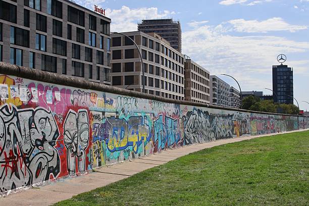 Berlin, Germany – August 13, 2025: The Berlin Wall featuring a section of the East Side Gallery with colorful murals