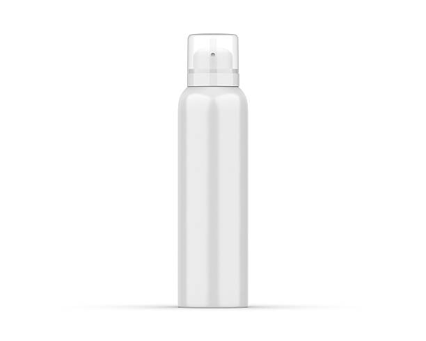 istock Blank white spray bottle deodorant can mockup isolated on white background, 3d illustration. 2230908898