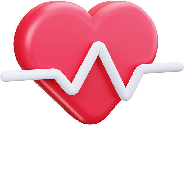 3D illustration of a heart with an ECG line, representing heartbeat, heart rate, cardiology, and health monitoring