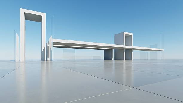 istock 3d illustration of abstract minimal architecture background, geometric architectural with chrome or glass design, Cityscape with mockup transparent buildings 2230914511