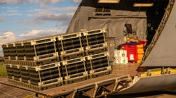 Military cargo containers transported by heavy air transport