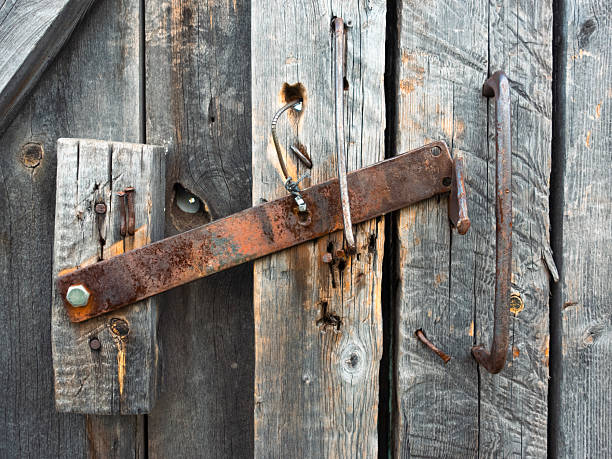 Old fashioned lock on an old wooden door