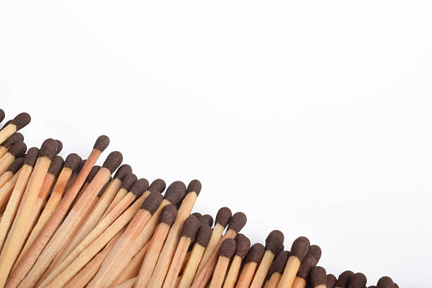 Overhead shot of match stick frame on white background.